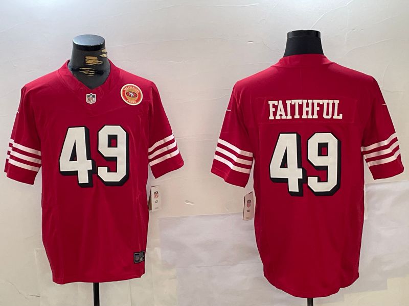 Men San Francisco 49ers #49 Faithful Red Three generations 2024 Nike Vapor Limited NFL Jersey style 4